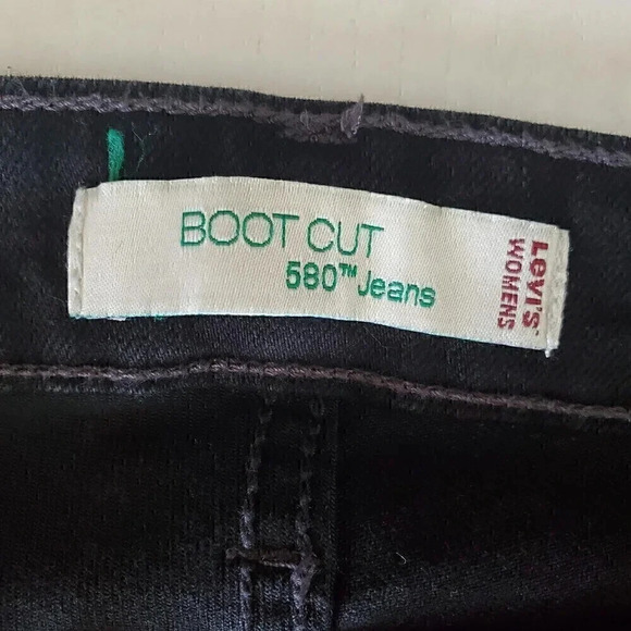 Women's LEVI'S 580 Boot Cut Black Denim Jeans SZ 20 M Plus Size Jewels Pockets - Picture 3 of 8
